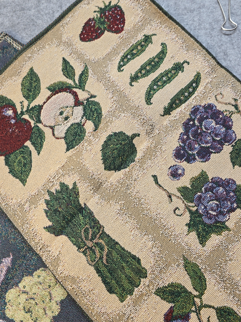 Table Runner 72"x13" Grapes Apples Veggies  Cottagecore Green Tan